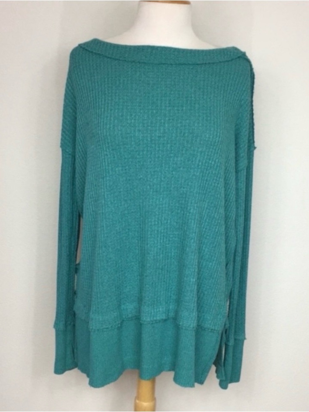Free People We the Free Womens Turquoise Soft Waffle Knit Oversize Tunic XS Boho